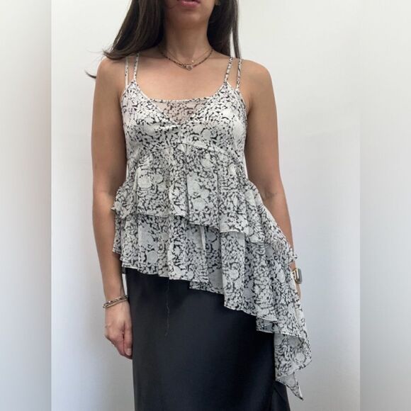 Cinq a Sept 5 a 7 100% Silk Yelena Floral Tiered Asymmetric Boho Cami Top Size S - Picture 4 of 13